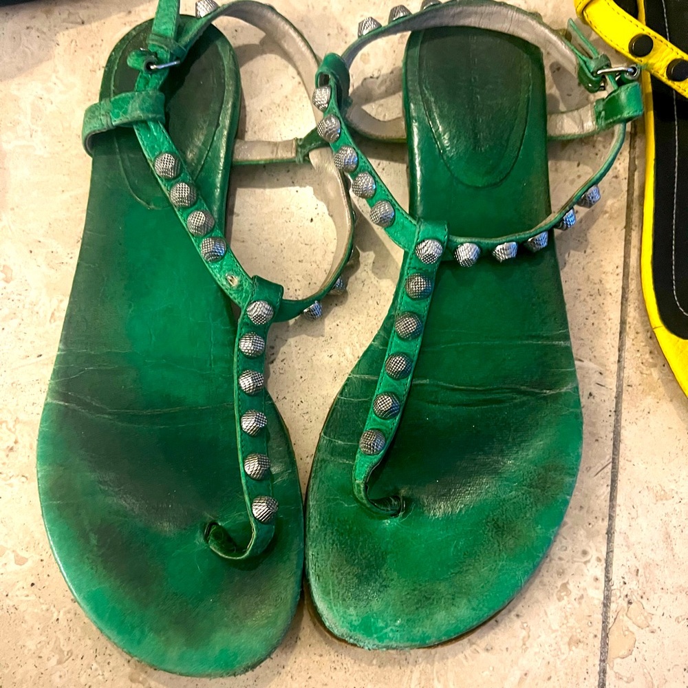 Balenciaga Green Sandals with Silver Studs